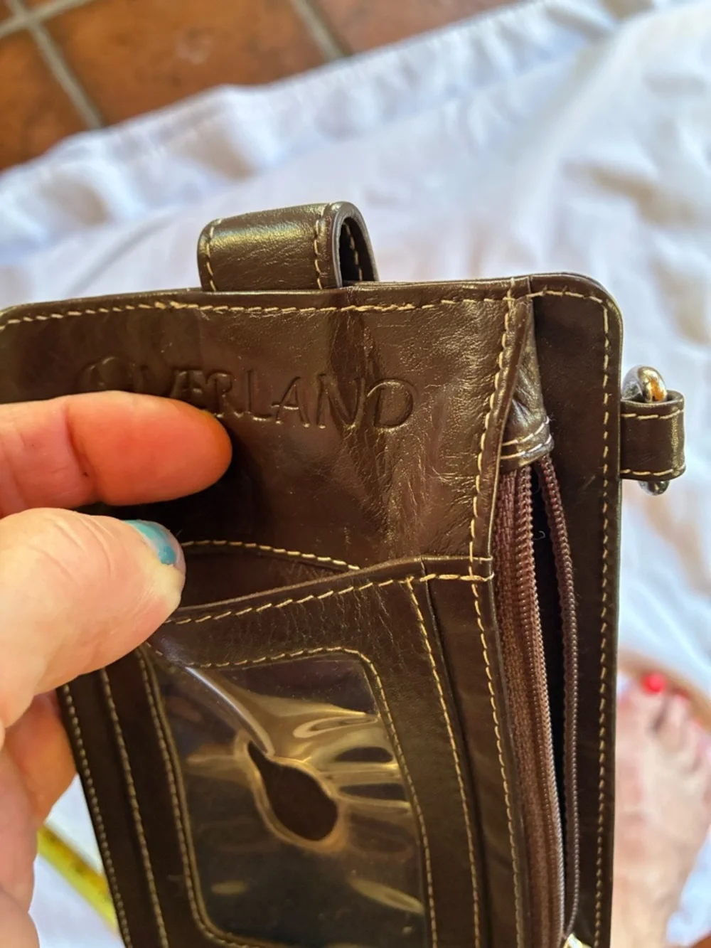 2 Croc-Embossed Wallets Brown Leather Card Wallet with Gold Snap and Calf Hair